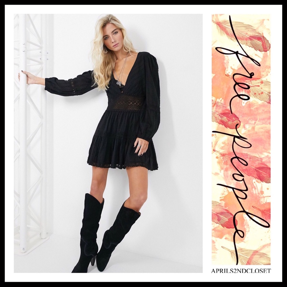 FREE PEOPLE BOHO LONG SLEEVES MINI DRESS A3C - Picture 5 of 16
